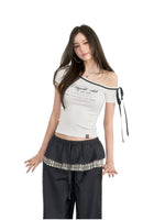Off-Shoulder Letter Print Short Sleeve T-shirt
