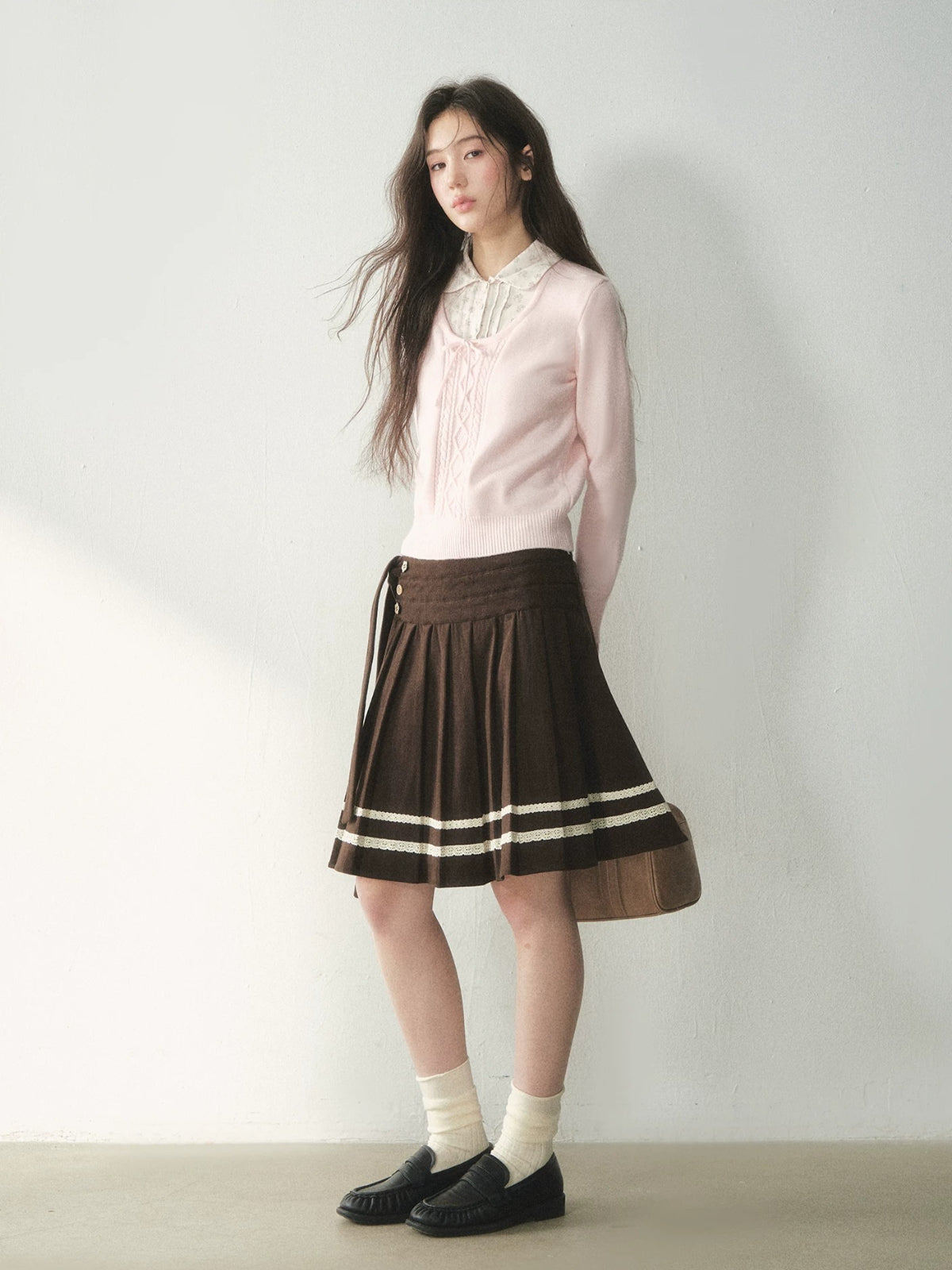 Floral Collar Bow Cable Knit Sweater