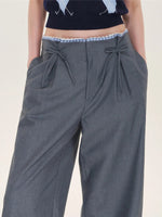 Plaid Trim Bow Detail Trousers