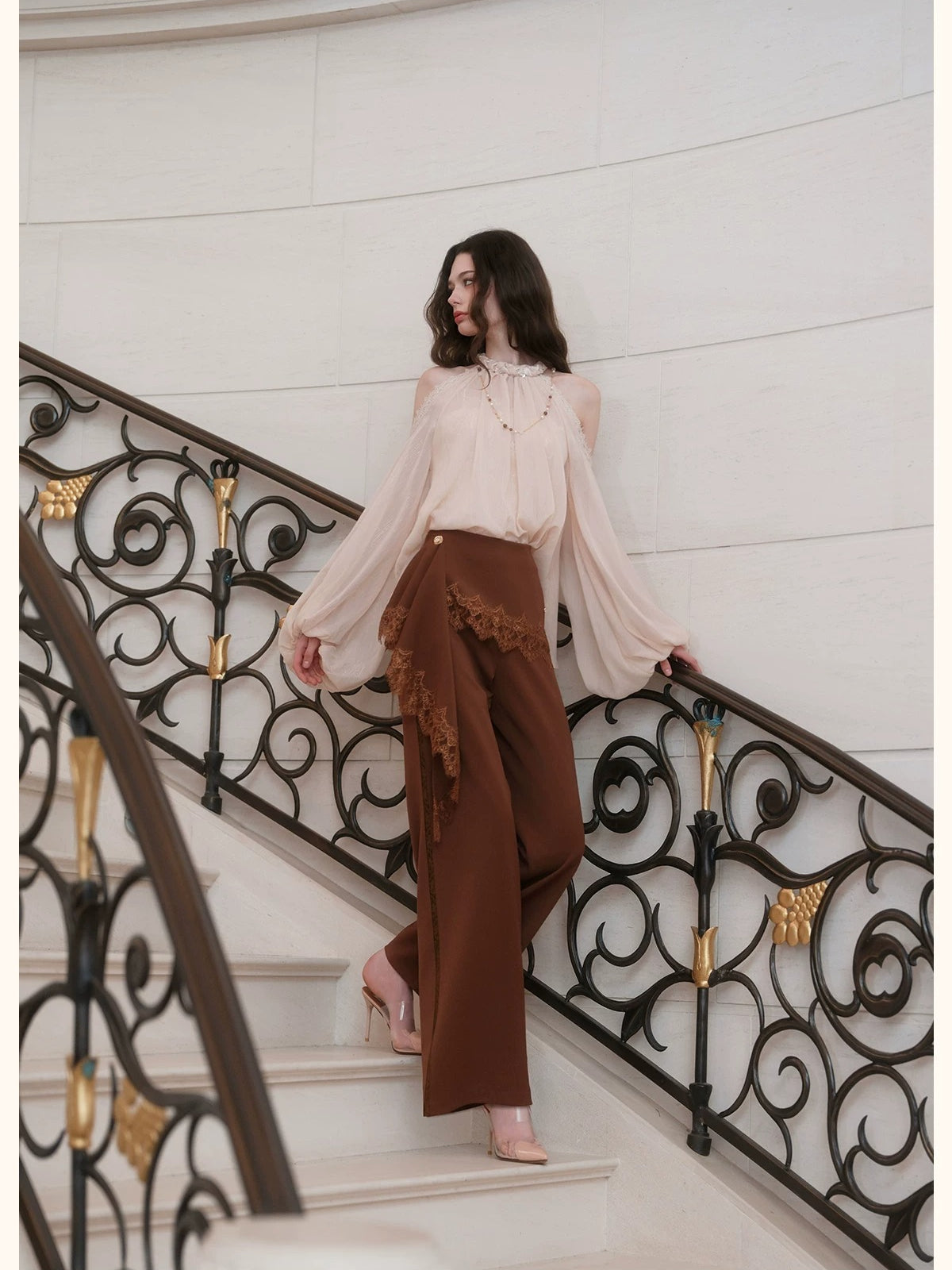 Lace Wide Leg Suit Pants