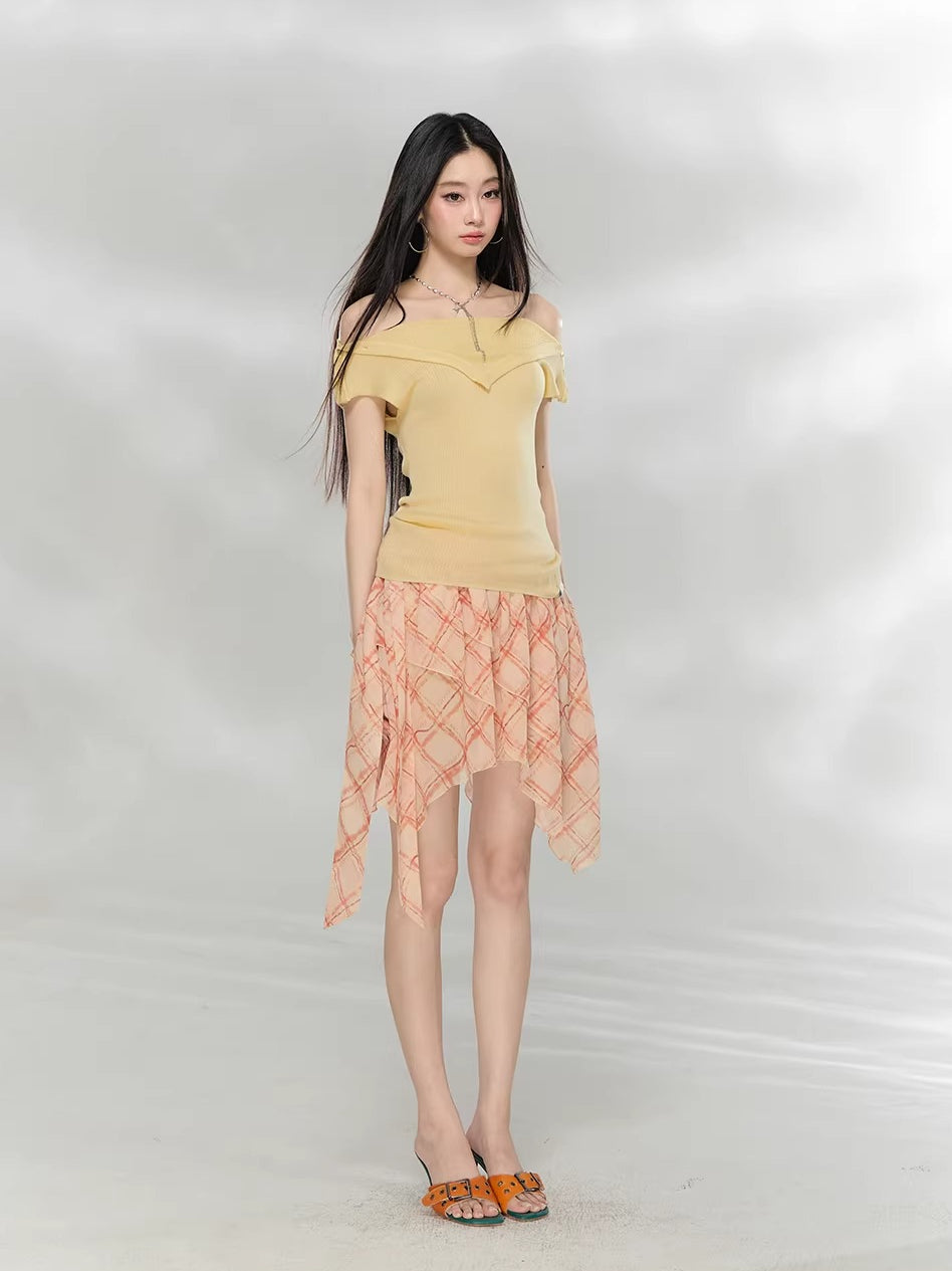 Layered Collar Off-Shoulder Knit Top