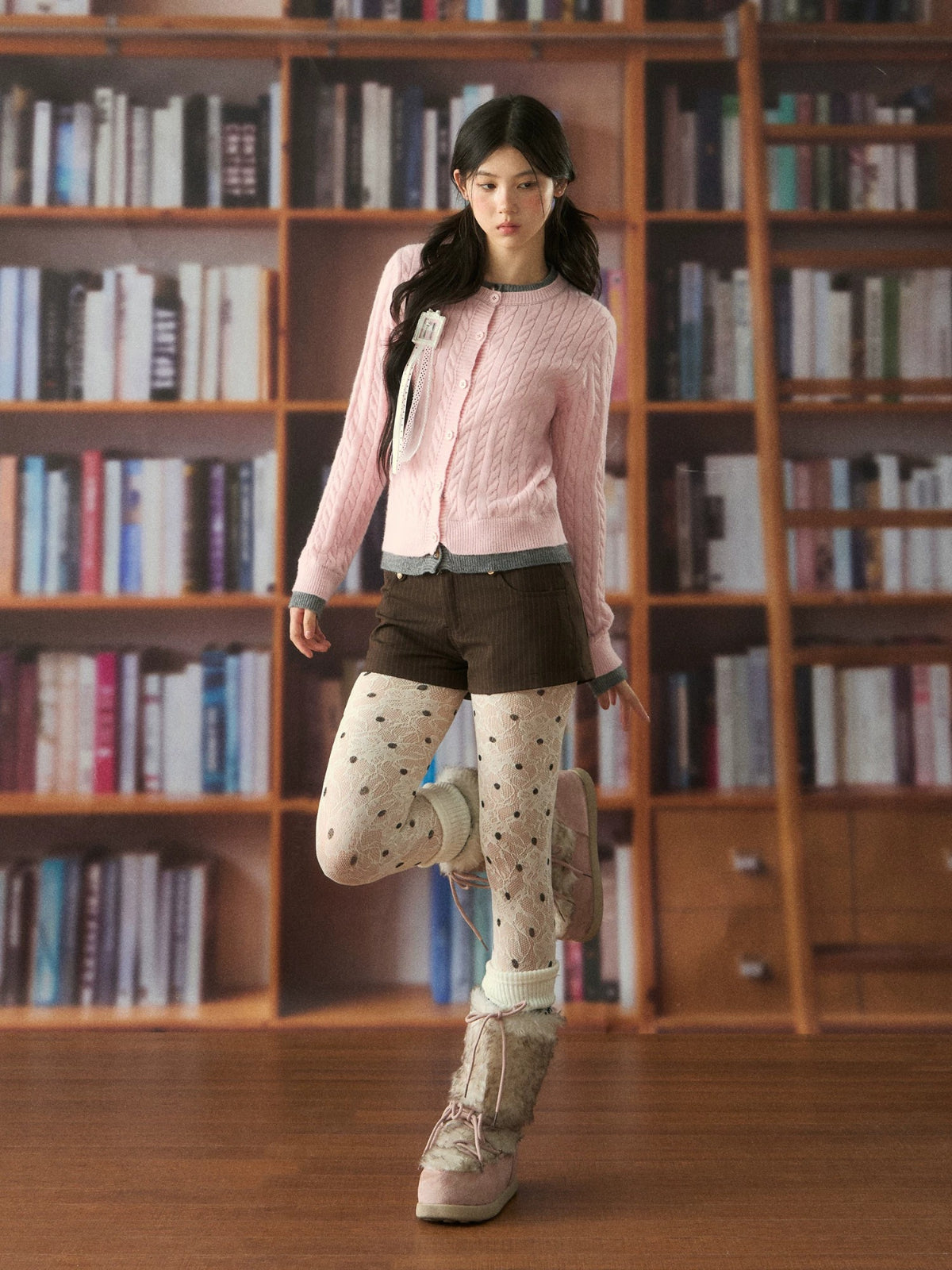 Soft Cable Knit Contrast Cardigan Sweater