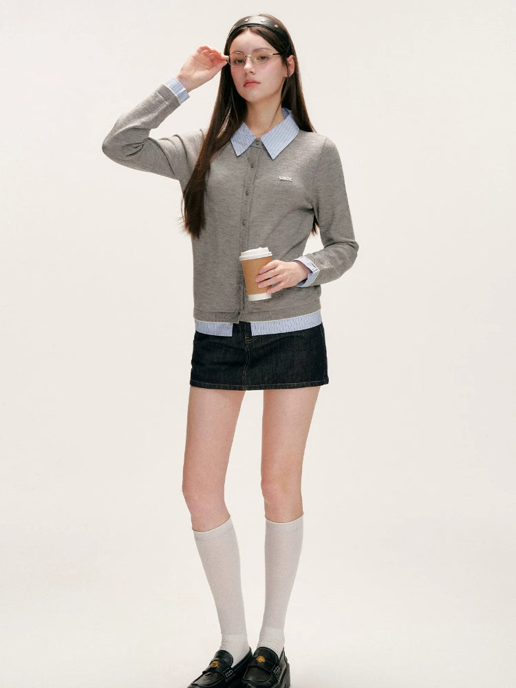 Plaid Trim Denim Skirt