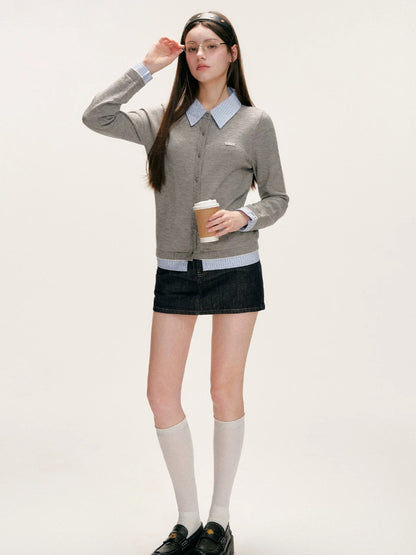 Plaid Trim Denim Skirt