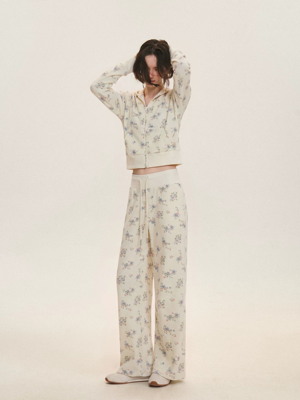 Floral Waffle Hoodie &amp; Pants Set