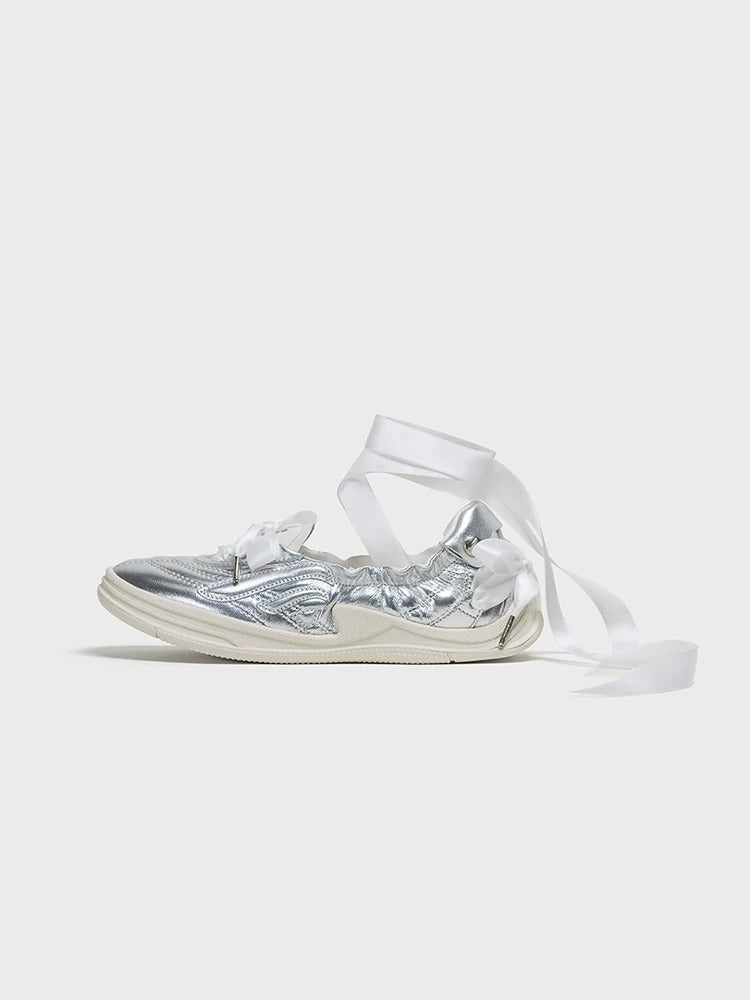 Silvery Ballet Bow Flats