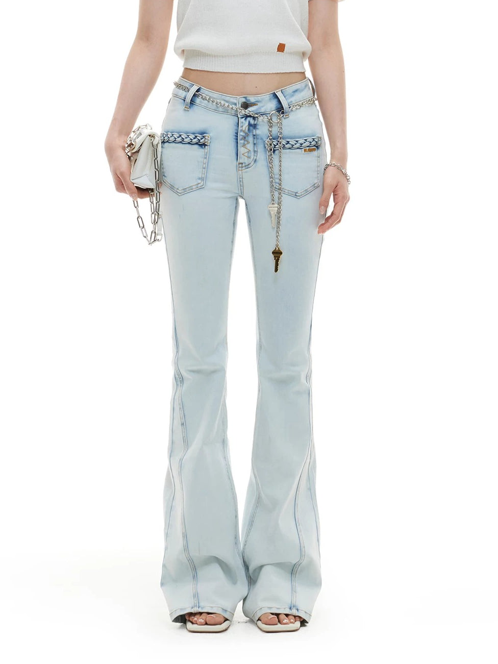 Blue Braided Flare Jeans