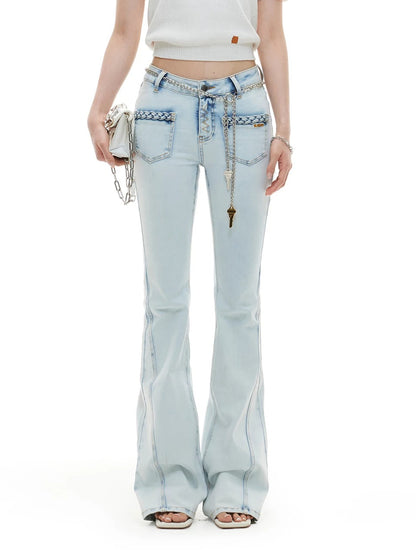 Blue Braided Flare Jeans