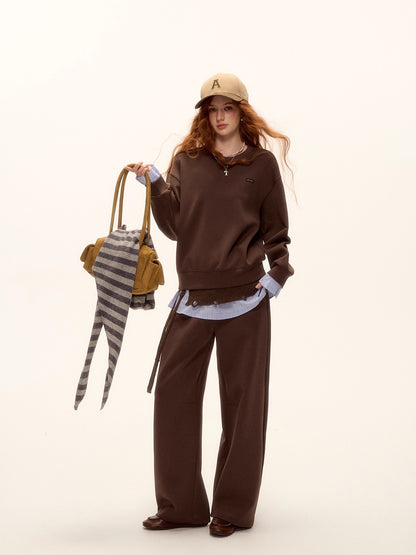 Plaid Trim Sweatshirt Set