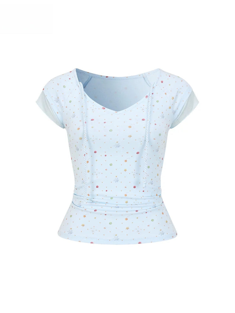 Mesh Panel V-Neck T-shirt