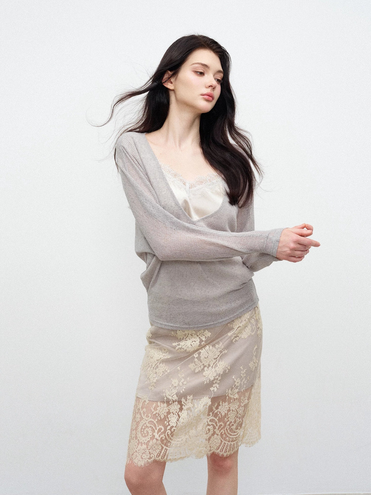 Faux Two-Piece Lace Top