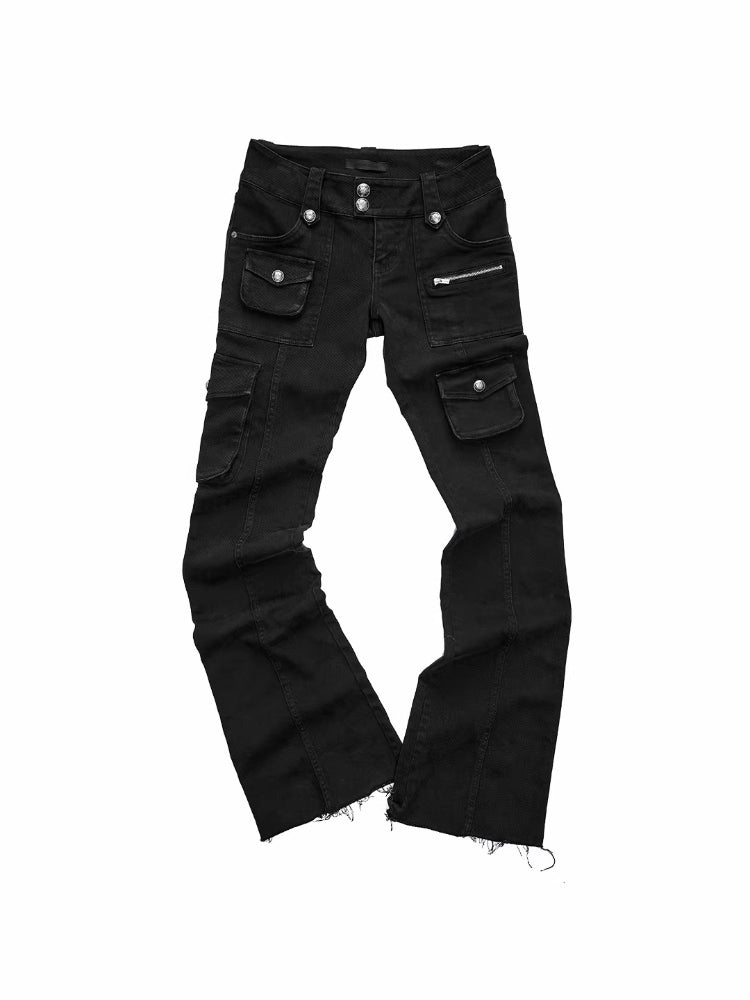 Washed Canvas Cargo Flare Pants