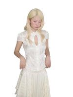 Ruffled Stand Collar Short Sleeve Top