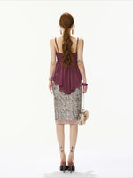 Sequin Slit Midi Skirt