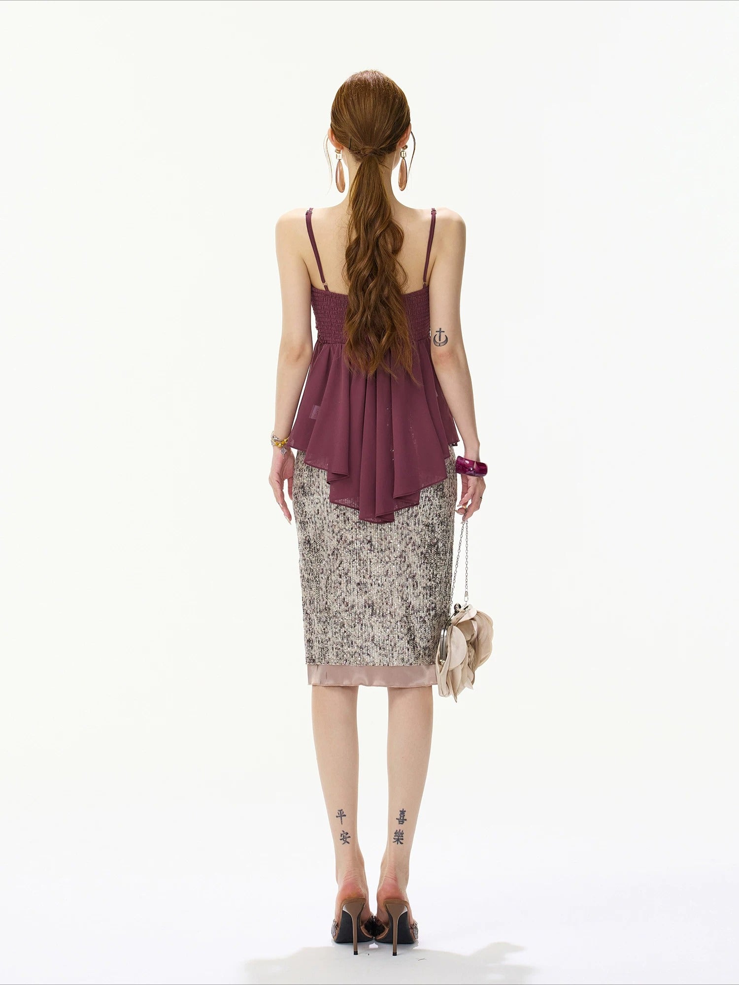 Sequin Slit Midi Skirt