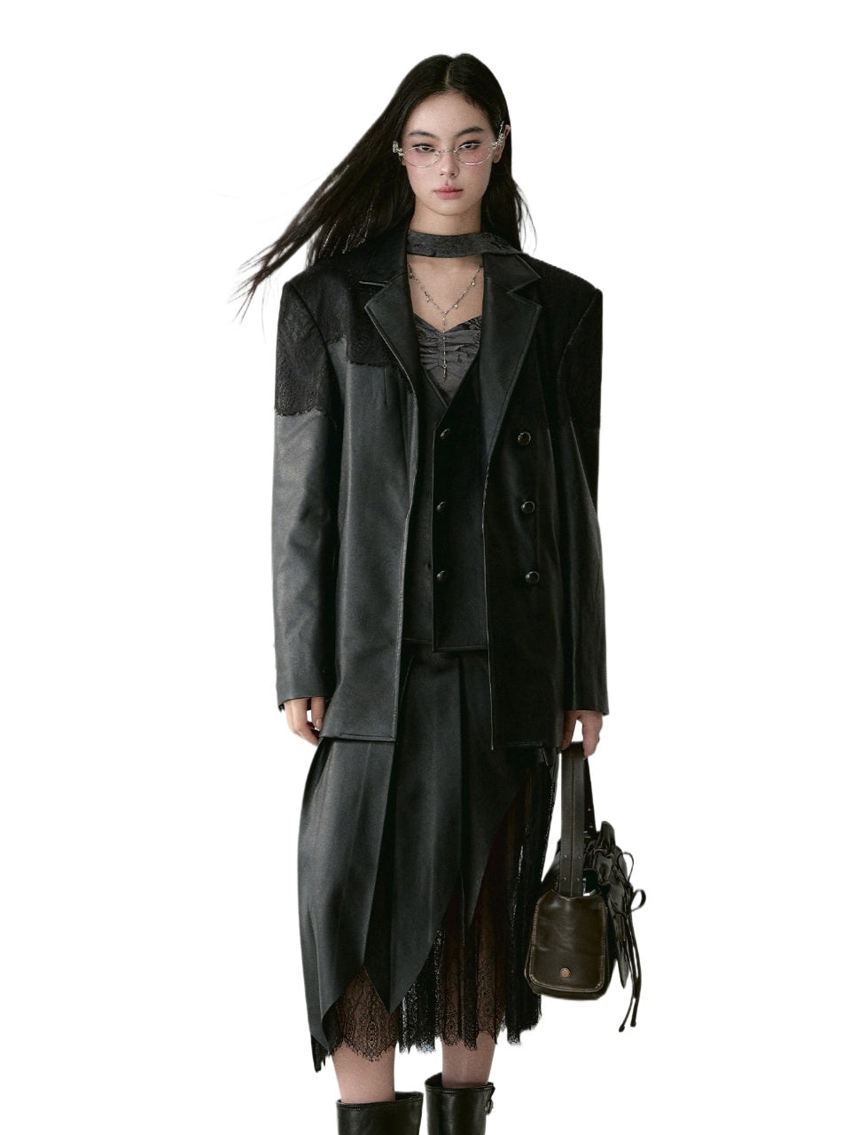 Structured Laced Leather Blazer