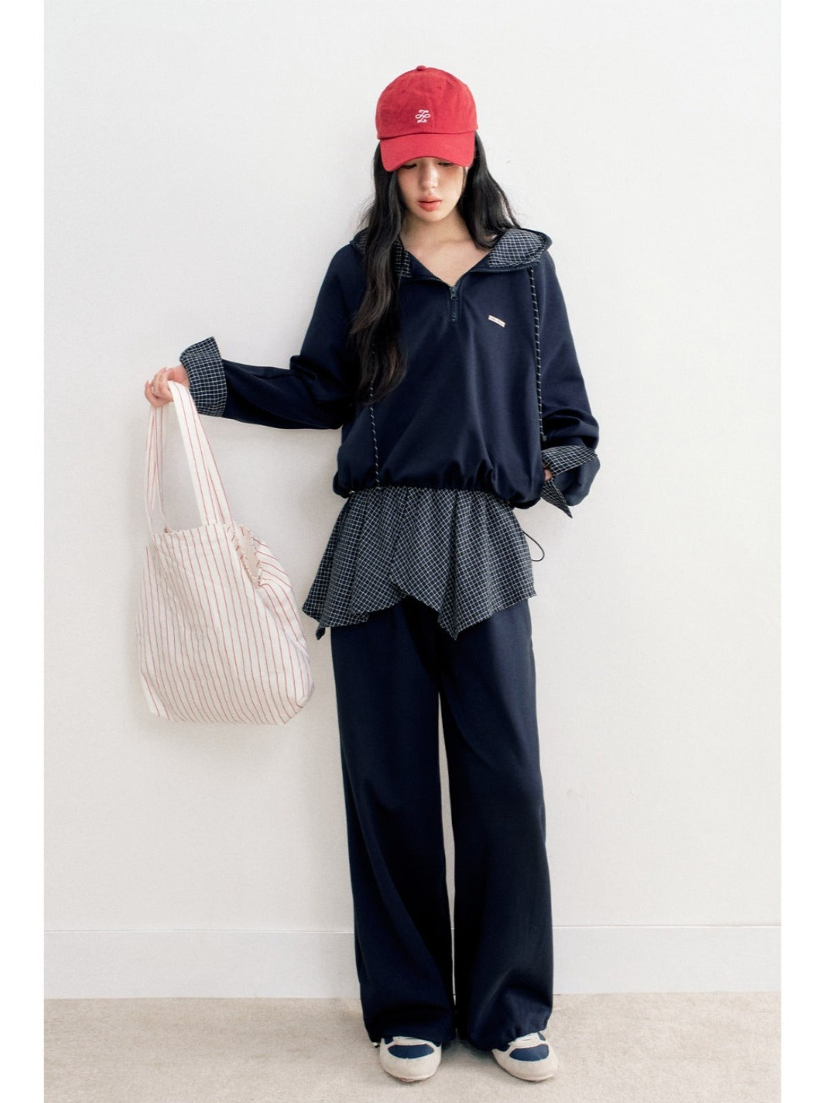 Plaid Half Zip Hoodie &amp; Pants Set