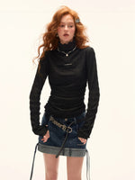 Textured High-Neck Slim Knit Top