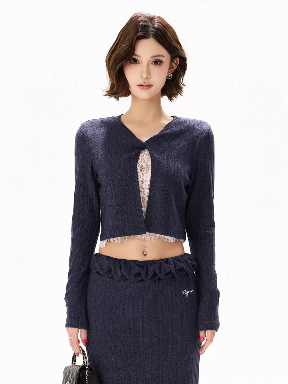 Navy Lace Layered Knit Set