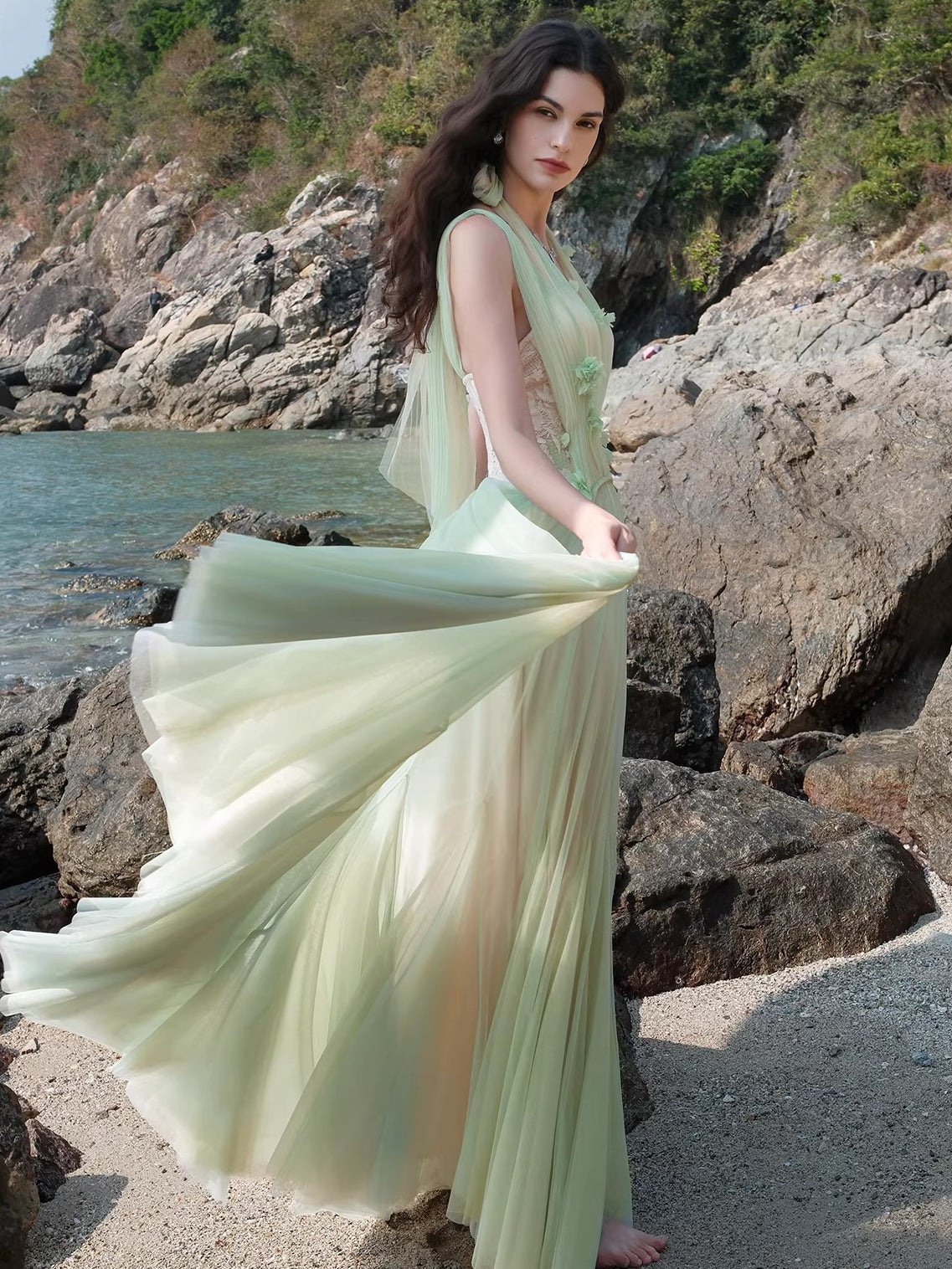 Tidal Lace Halter Dress