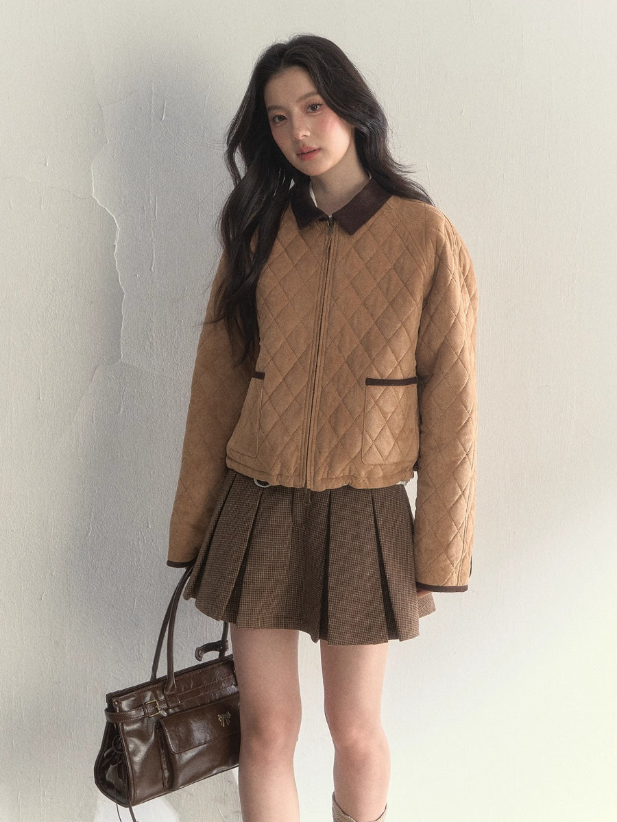 “Cerlue” Reversible Houndstooth Jacket &amp; Pleated Skirt Set