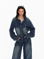Vintage Washed Denim Wide Leg Jumpsuit