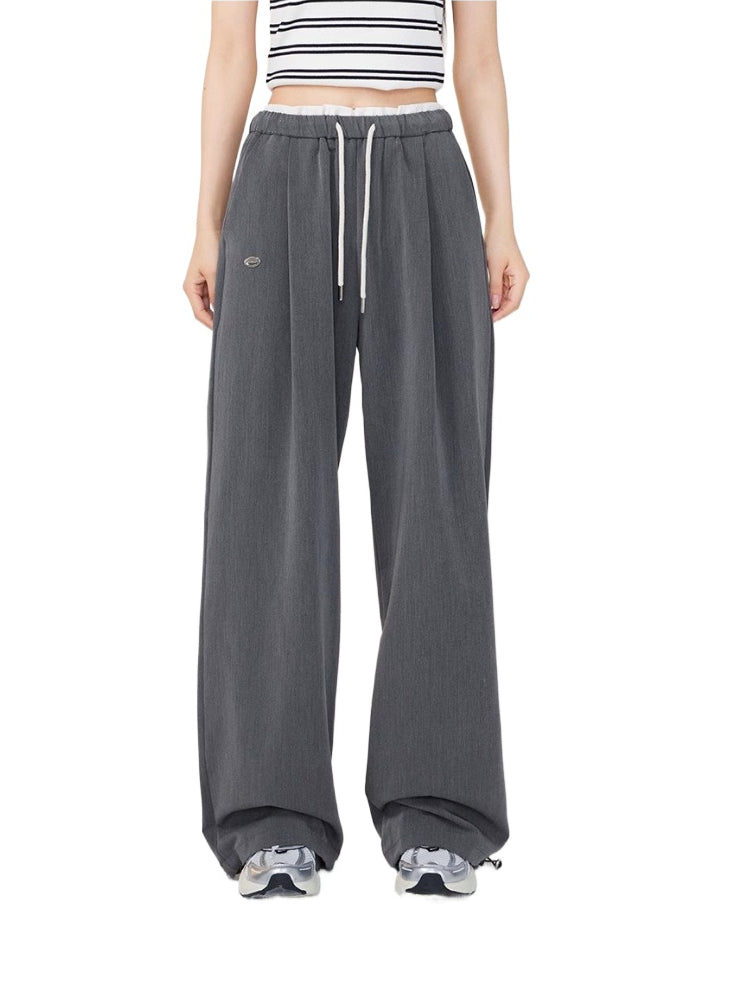 Color-Blocked Pleated Suit Wide-Leg Pants