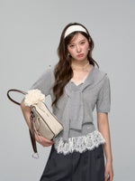 Lace Spliced V-Neck Knitted T-Shirt