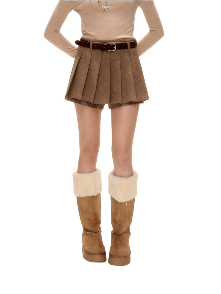 Belted Mohair Pleated Skort