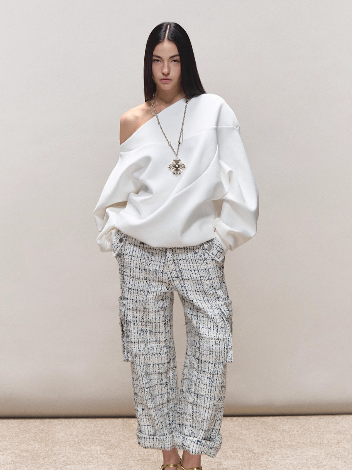 Wool Boucle Utility Cuffed Pants