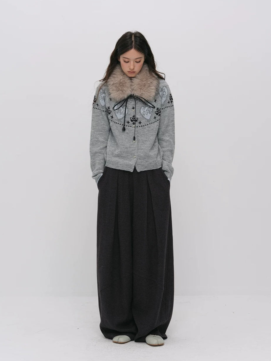 Gray Fair Isle Knit Cardigan