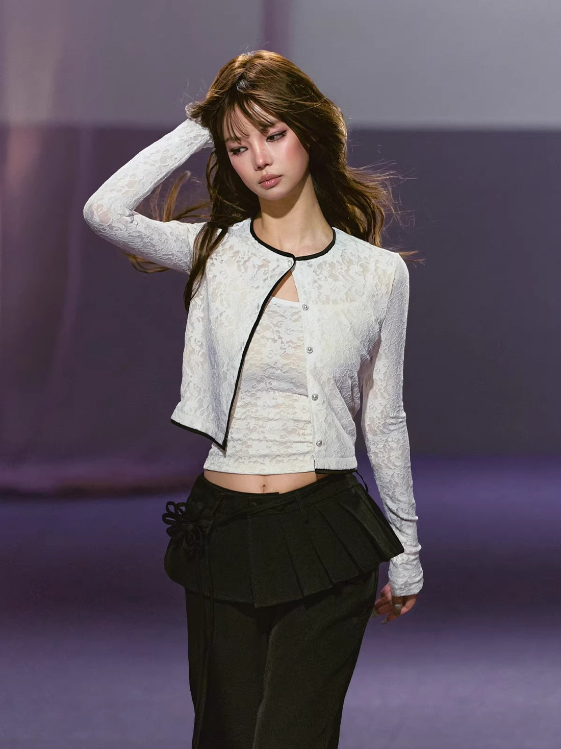 Lace Satin Cardigan Set