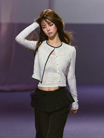 Lace Satin Cardigan Set