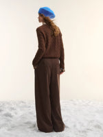 Brown Bow Embroidered Cable Knit Cardigan