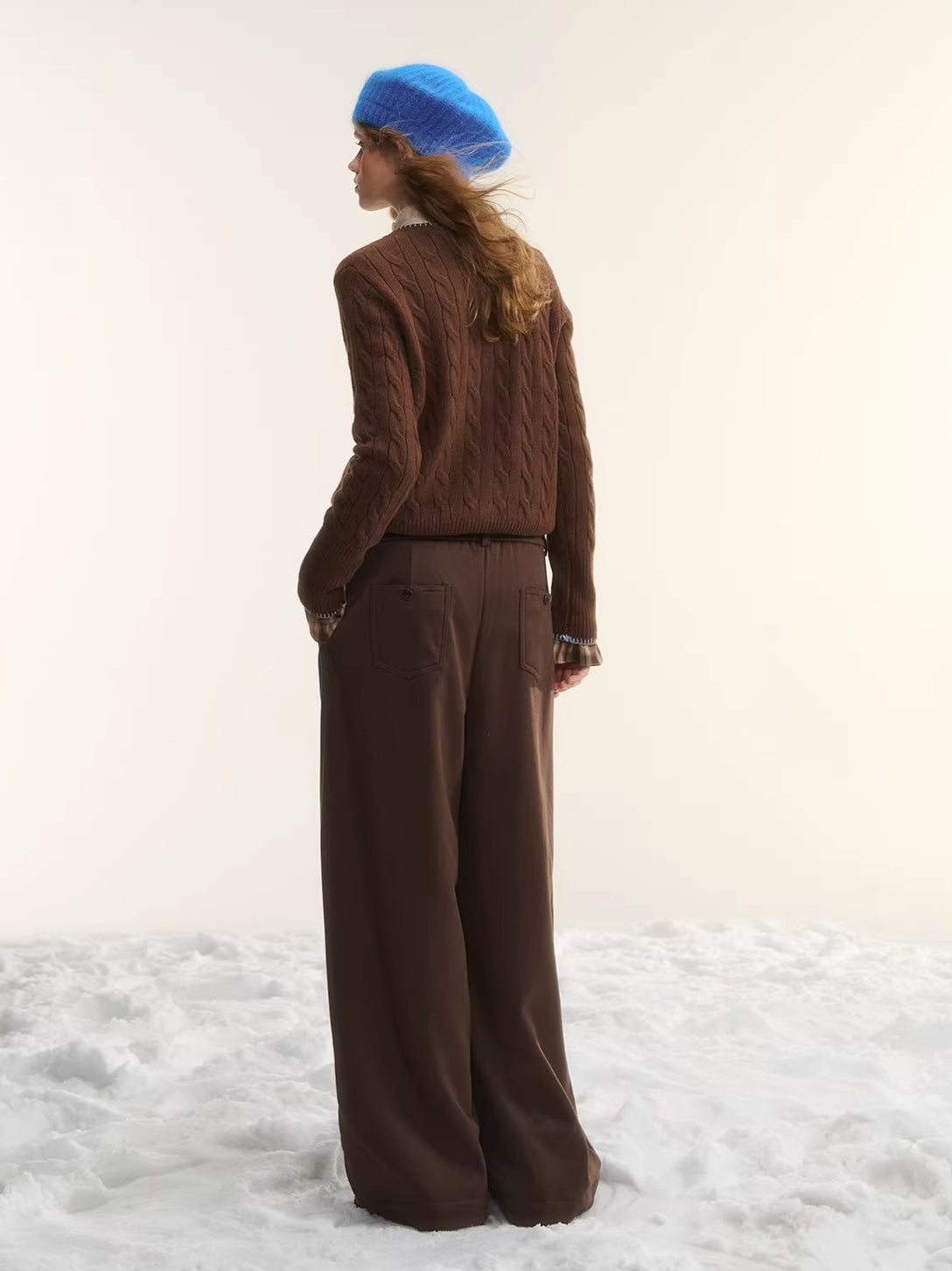 Brown Bow Embroidered Cable Knit Cardigan