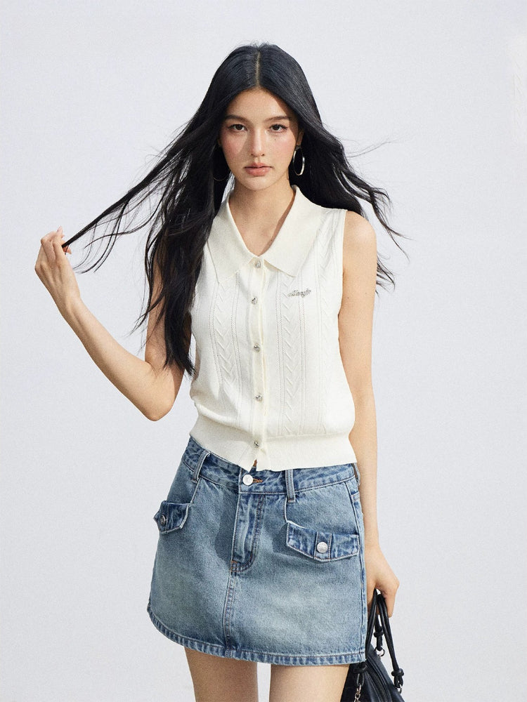 Polo Knit Ice-Silk Top