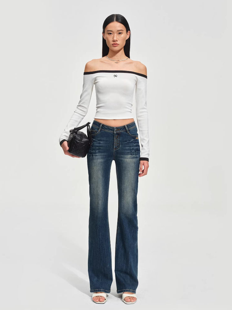 +5CM N5 Wave Washed Straight Jeans