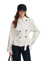 Buttoned Lapel Belted Cropped Trench Coat