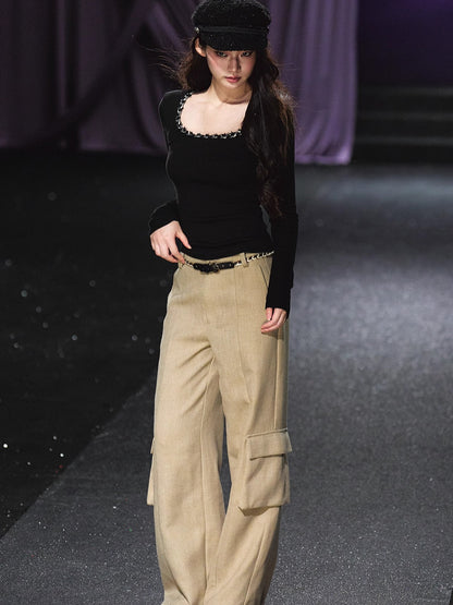 Belted Utility Wide-Leg Trousers