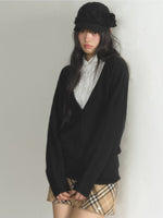 Deep V-Neck Knit Shirt Set