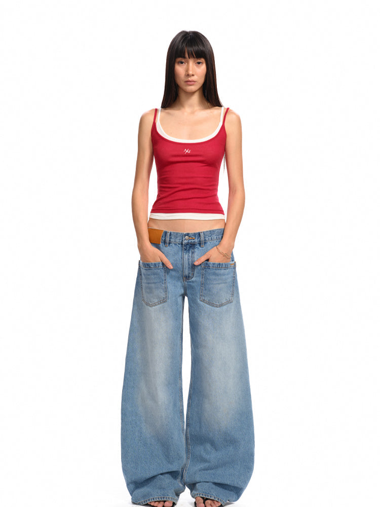 Fake Two-Piece Color-Block Splicing Vest