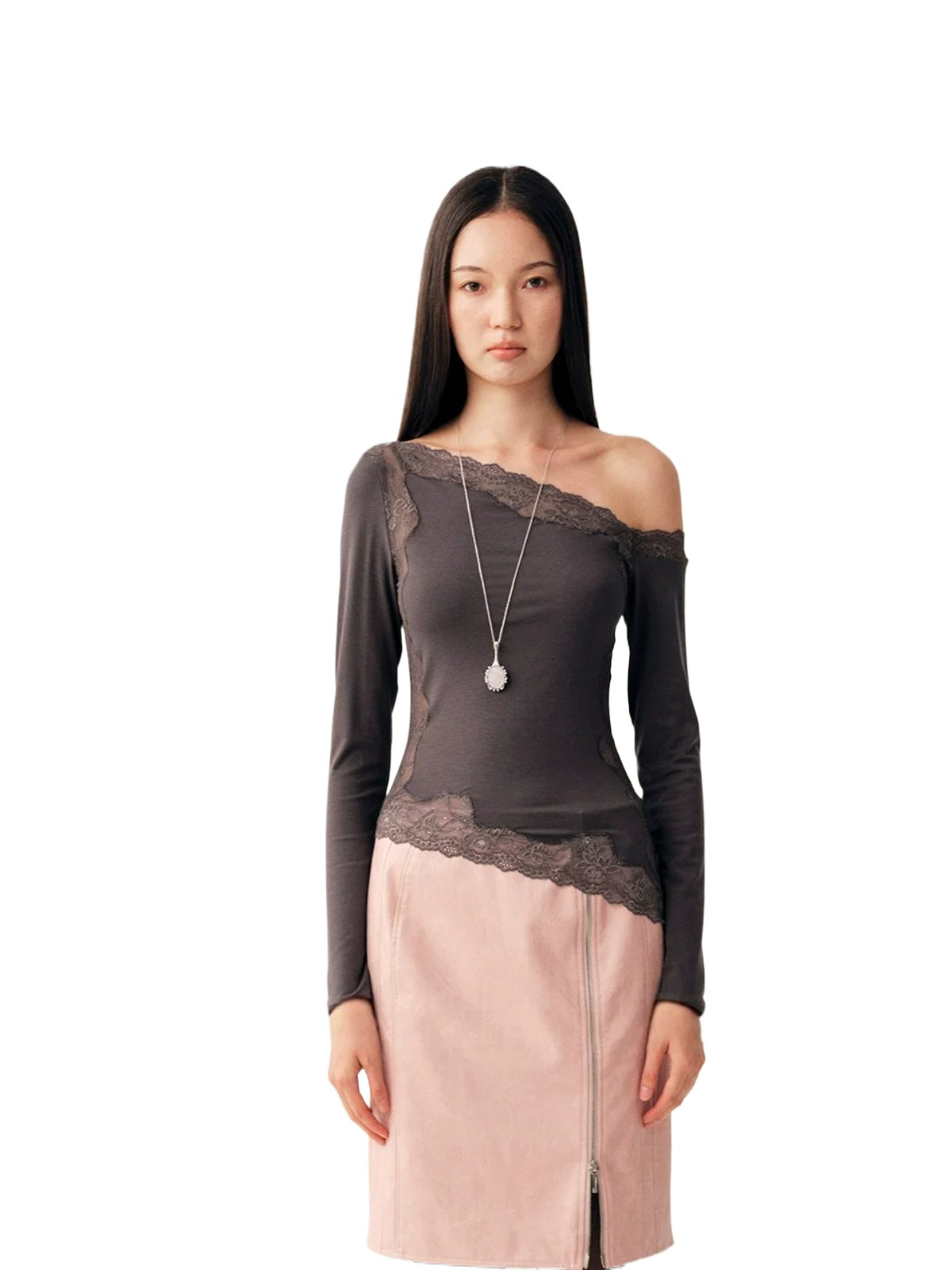 Two Tone Lace Off Shoulder Top