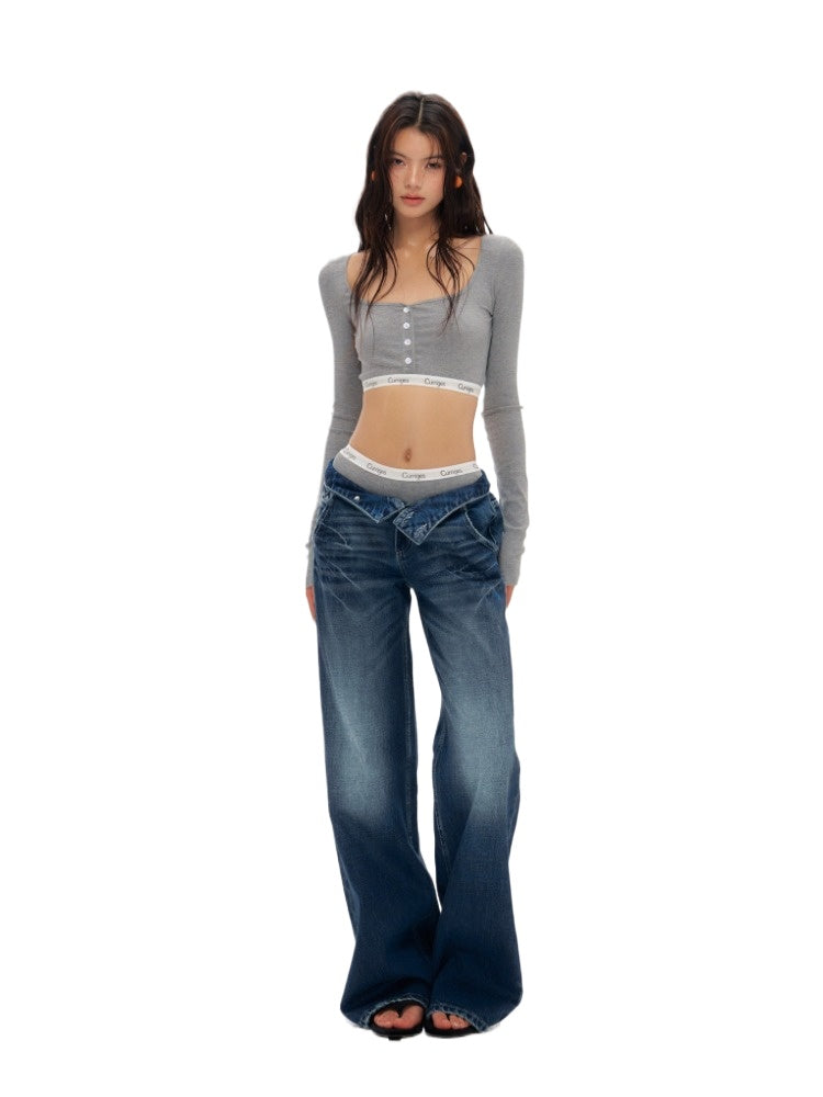 Dark Blue &amp; White Flare Jeans