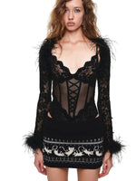 Ostrich Feather Trimmed Lace Bolero