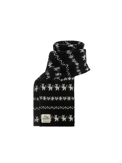 Cat Jacquard Slim-Fit Knit Cardigan &amp; Scarf