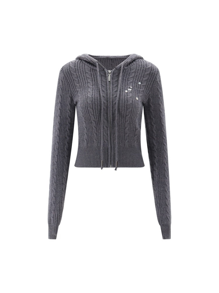 Grey Cat-Ear Knit Hoodie