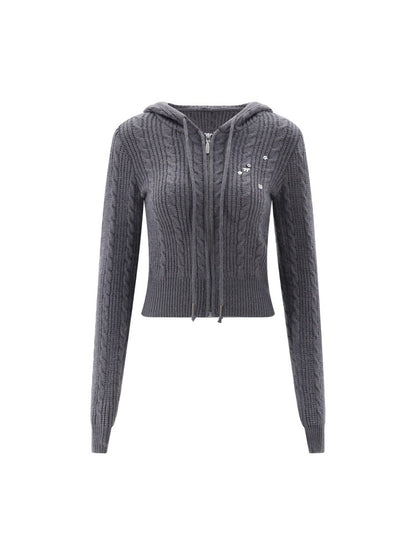 Grey Cat-Ear Knit Hoodie