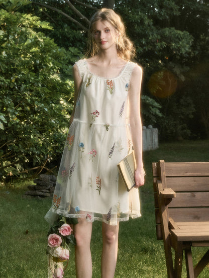 Chiffon Floral Embroidered Dress