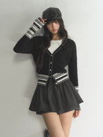 Contrast Striped V-Neck Knit Cardigan