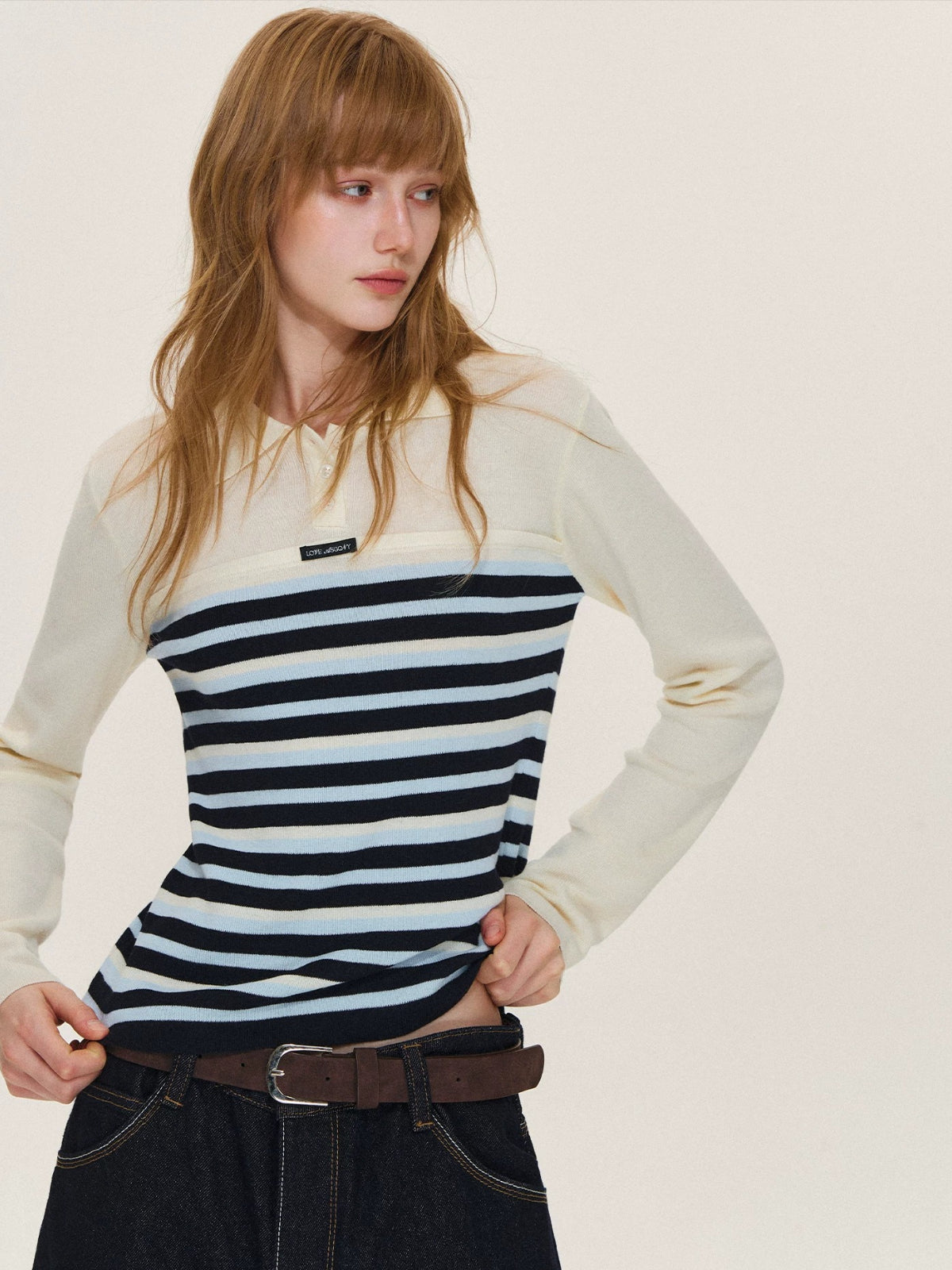 Layered Stripe Wool Blend Polo